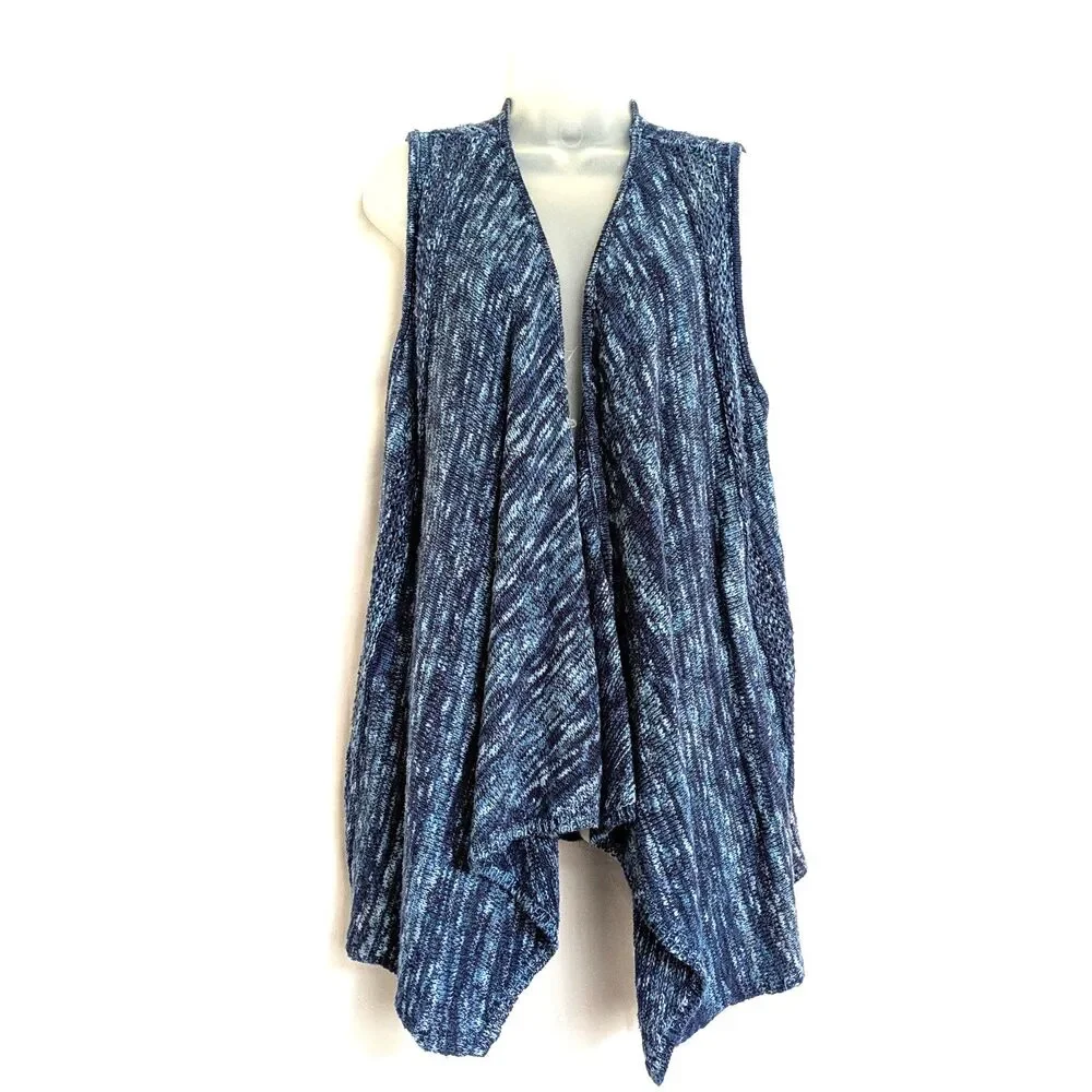Cato C EST. 1946 Blue Marled Knit Sweater Vest Longline Open Front Cardigan L - Picture 1 of 13